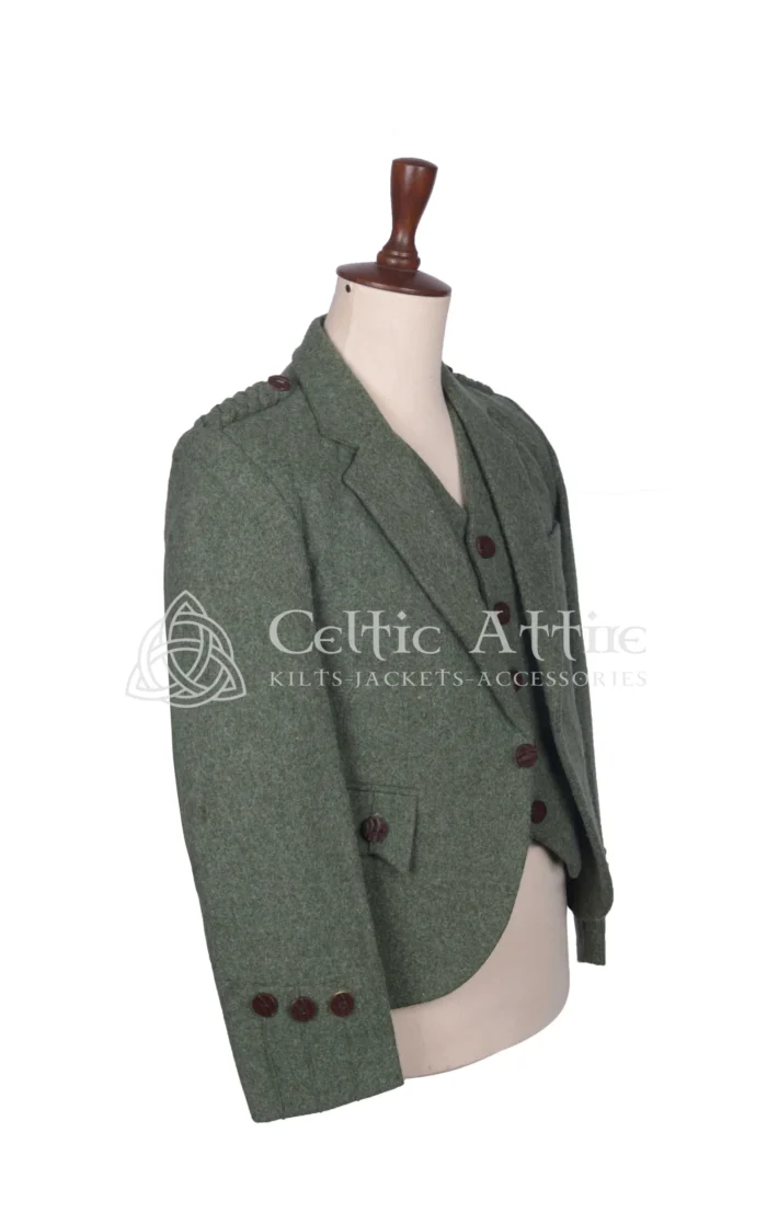 Lovat Green Wool Argyll Jacket and Waistcoat - Celtic Attire