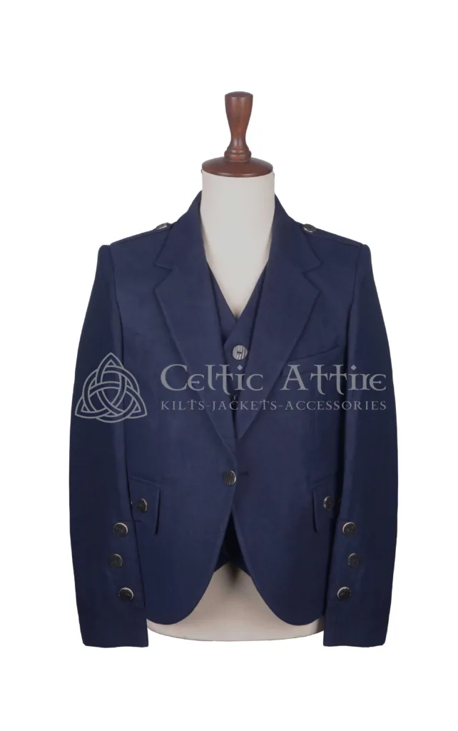 Navy Blue Wool Argyll Jacket and Waistcoat