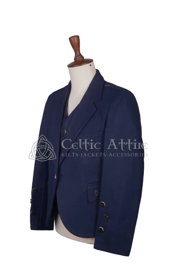 Navy Blue Wool Argyll Jacket and Waistcoat - Image 2