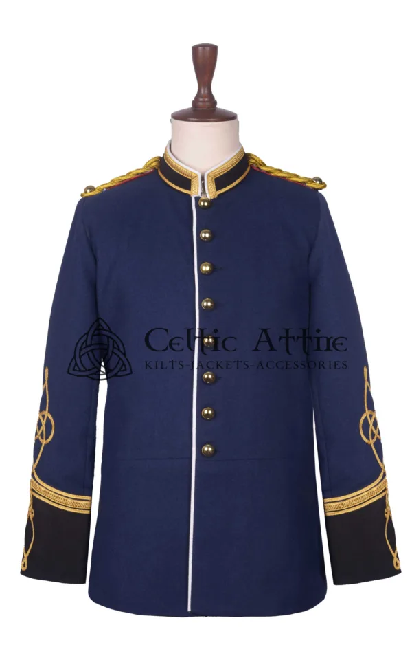 Navy Blue Wool Military Long Jacket