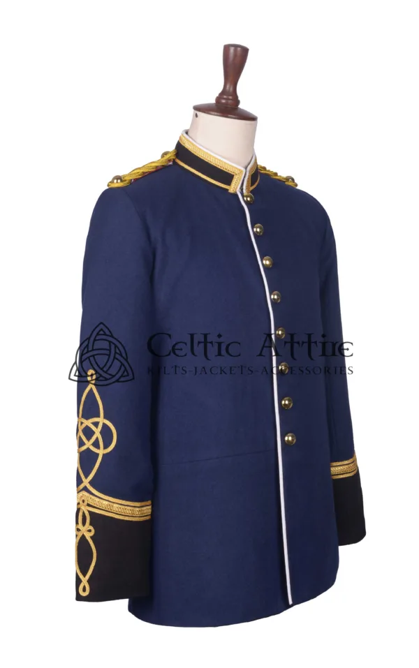 Navy Blue Wool Military Long Jacket - Image 4