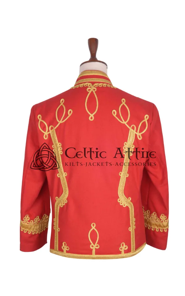 Red Wool Gold Braided Military Doublet Jacket - Image 4