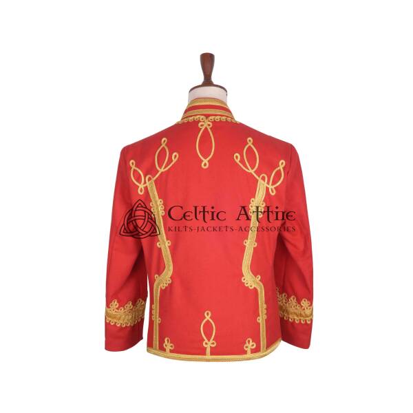 Red Wool Gold Braided Military Doublet Jacket - Image 4