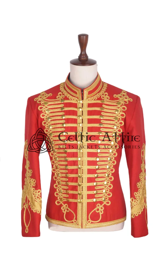 Red Wool Gold Braided Military Doublet Jacket