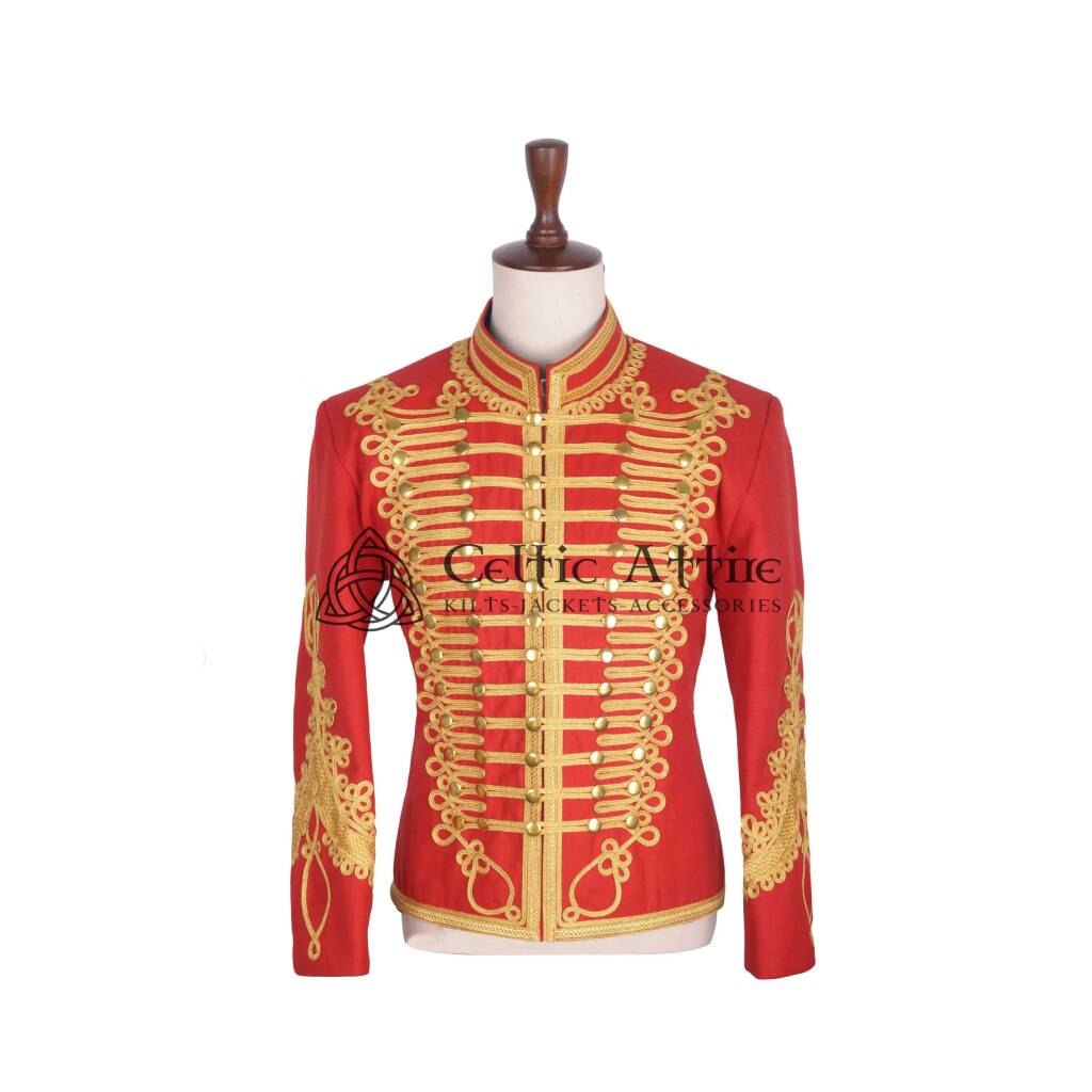 Red Wool Gold Braided Military Doublet Jacket