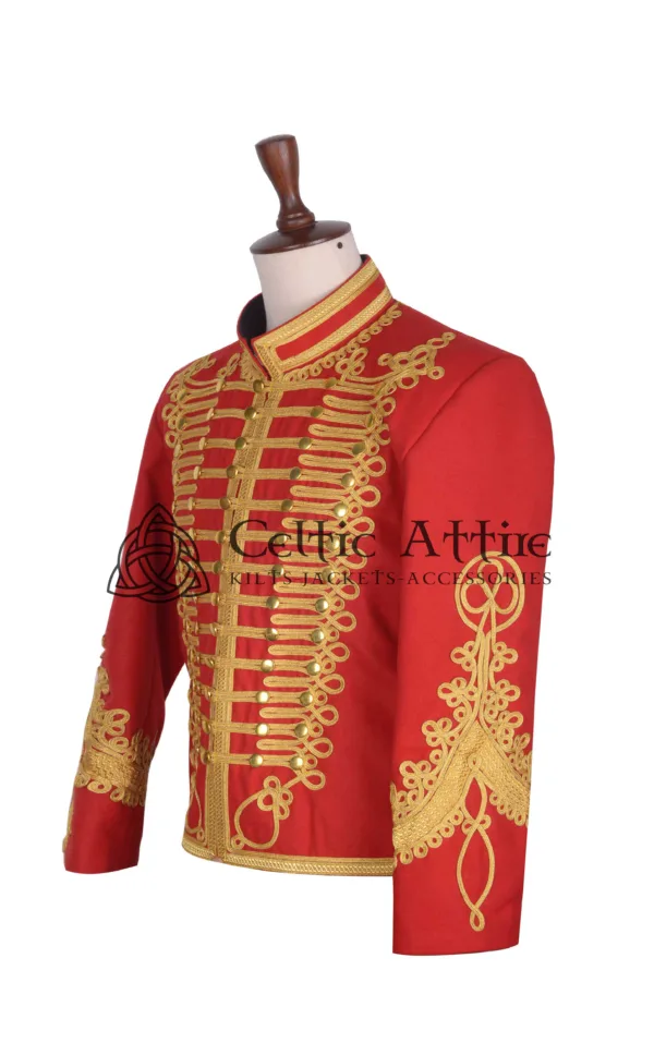 Red Wool Gold Braided Military Doublet Jacket - Image 2