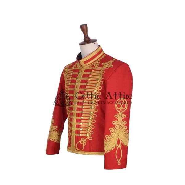 Red Wool Gold Braided Military Doublet Jacket - Image 2
