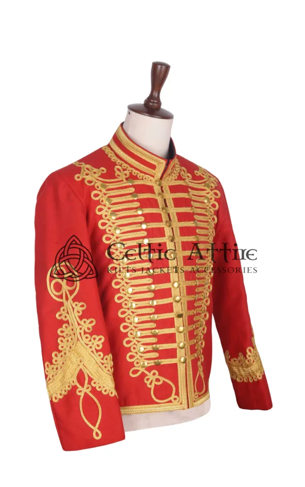 Red Wool Gold Braided Military Doublet Jacket - Image 3