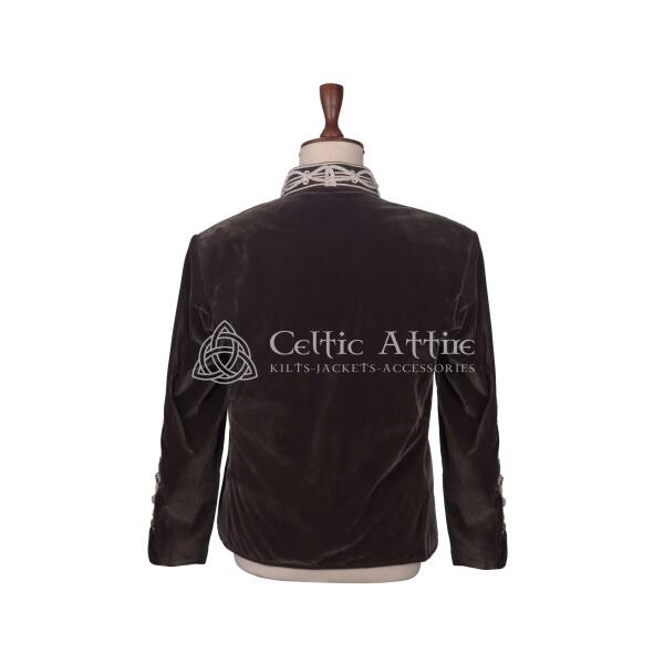 Olive Green Velvet Military Doublet Jacket - Image 4