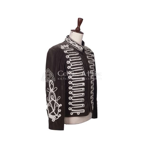 Olive Green Velvet Military Doublet Jacket - Image 3