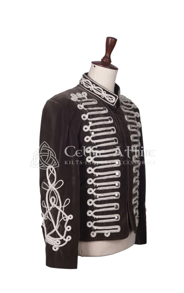 Olive Green Velvet Military Doublet Jacket - Image 3