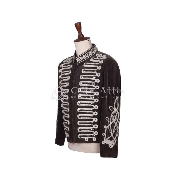 Olive Green Velvet Military Doublet Jacket - Image 2