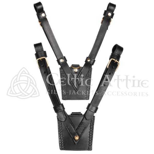 Black Leather Gold Accessories Sam Browne Belt - Image 2