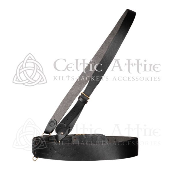 Black Leather Gold Accessories Sam Browne Belt - Image 3