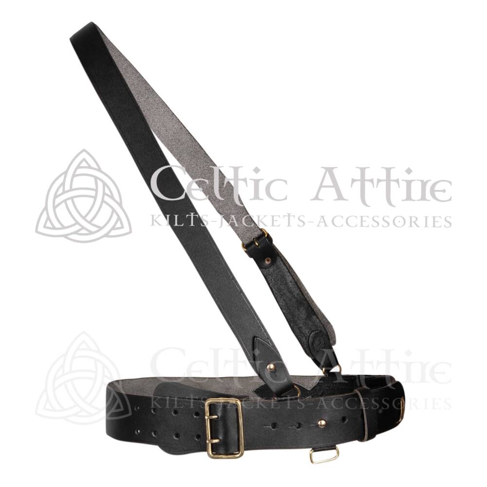 Black-Leather-Gold-Accessories-Sam-Browne-Belt-Front-View Black Leather Gold Accessories Sam Browne Belt