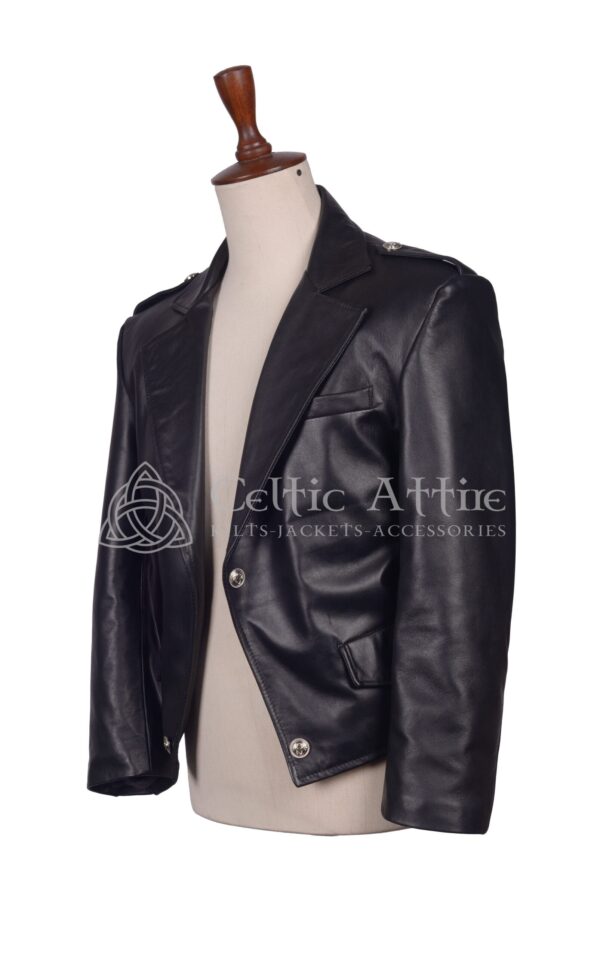 Black Leather Prince Charlie Jacket - Image 3