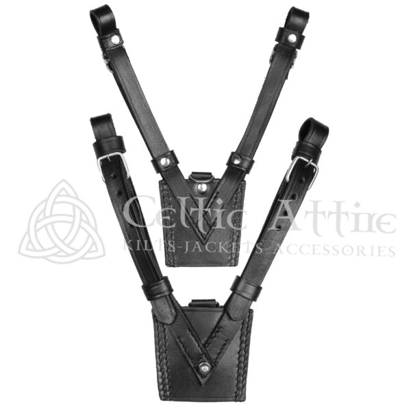 Black Leather Silver Accessories Sam Browne Belt - Image 4