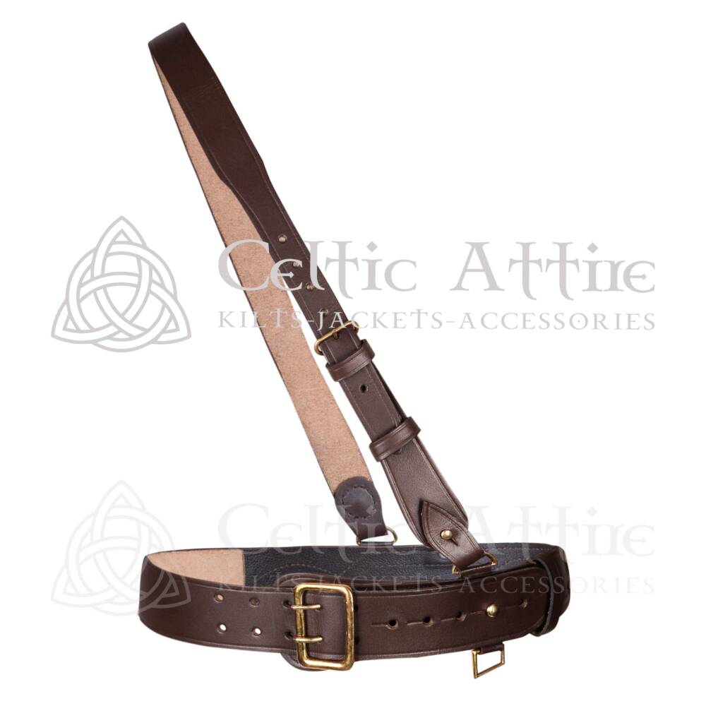 Brown-Leather-Sam-Browne-Belt-With-Gold-Accessories Brown Leather Gold Accessories Sam Browne Belt
