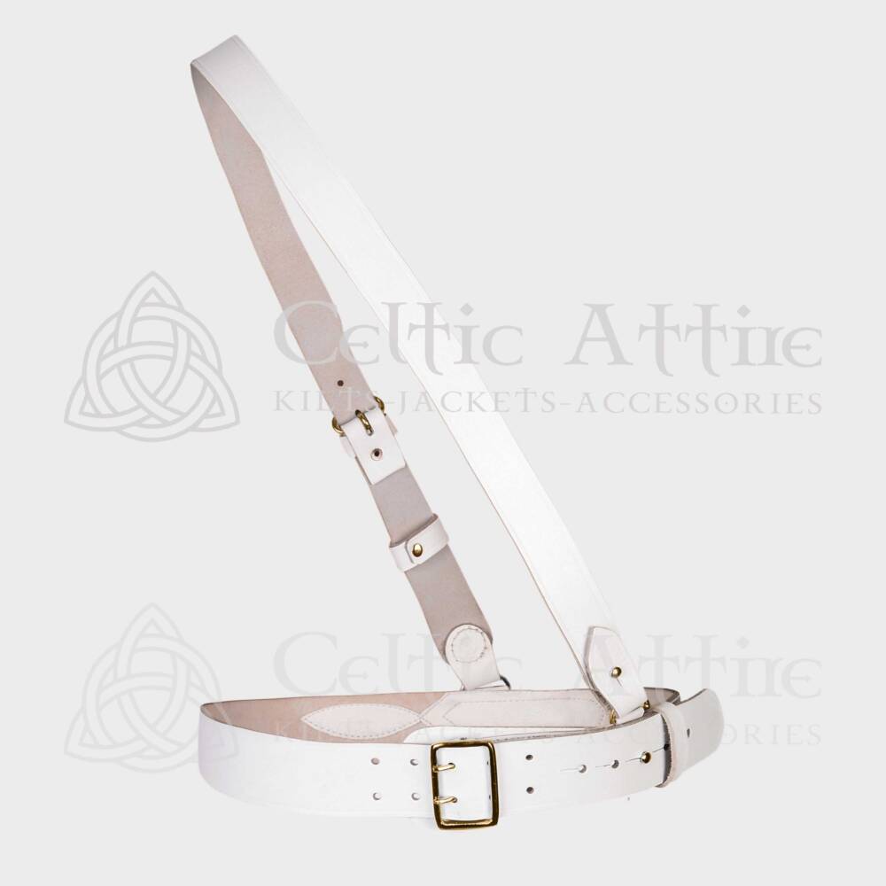 White-Leather-Gold-Accessories-Leather-Frog-For-Sam-Browne-Belt-Front-View White Leather Gold Accessories Sam Browne Belt