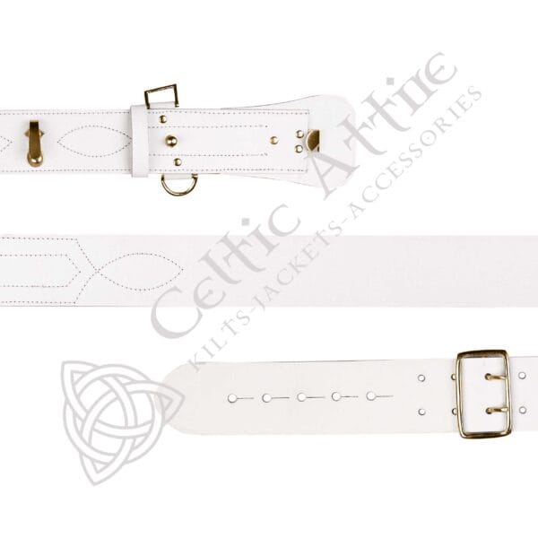 White Leather Gold Accessories  Sam Browne Belt - Image 3
