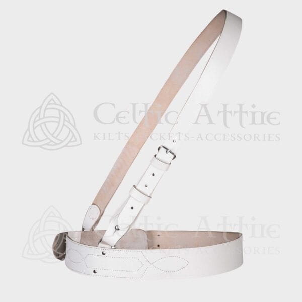 White Leather Silver Accessories Sam Browne Belt - Image 3