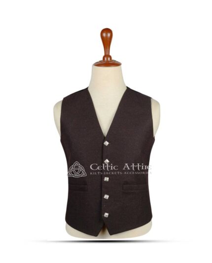 Brown Wool 5 Buttons Argyll Vest