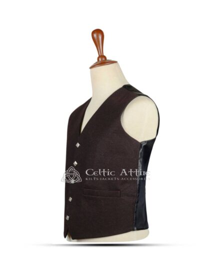 Brown Wool 5 Buttons Argyll Vest