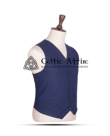 Navy Blue Wool 5-Button Argyll Vest