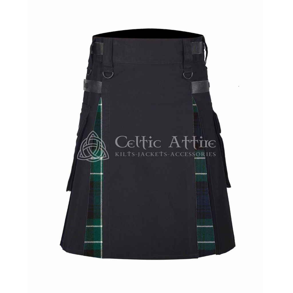 Abercrombie Modern Tartan Black Cotton Hybrid Utility Kilt 