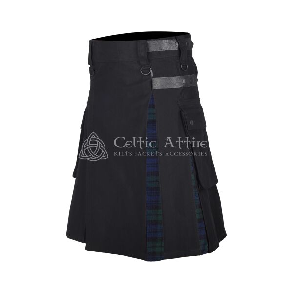 Black Watch Tartan Black Cotton Hybrid Utility Kilt - Image 2