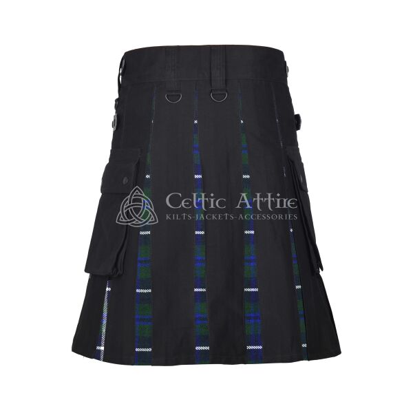 Blue Douglas Tartan Black Cotton Hybrid Utility Kilt - Image 3