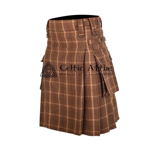 Brown Plaid Tweed Wool Scottish Utility Kilt - Image 2