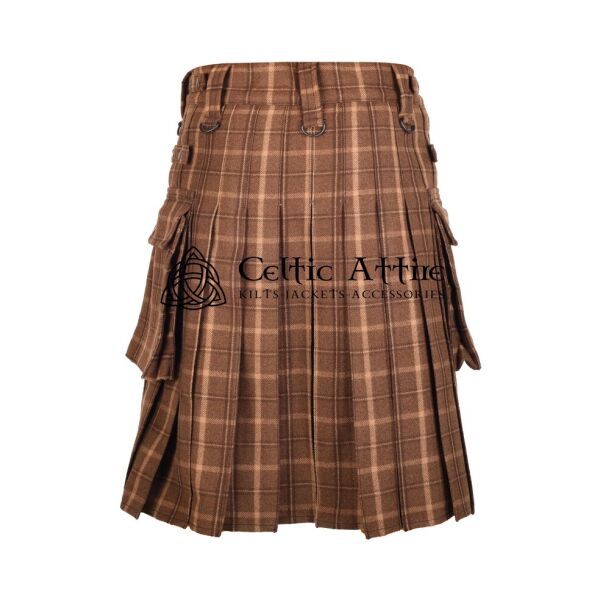 Brown Plaid Tweed Wool Scottish Utility Kilt - Image 3