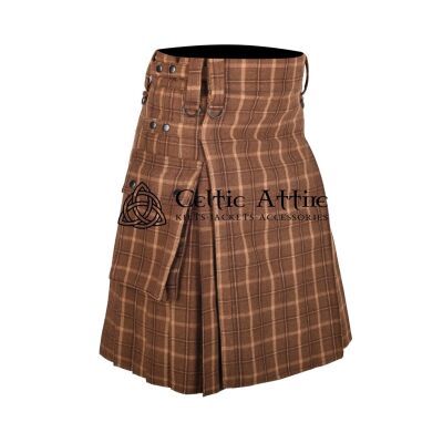 Brown Plaid Tweed Wool Scottish Utility Kilt