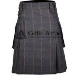 Charcoal Plaid Grey Tweed Wool Scottish Utility Kilt