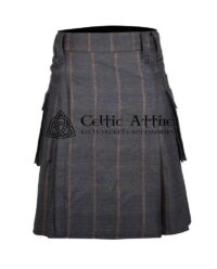 Charcoal Plaid Grey Tweed Wool Scottish Utility Kilt