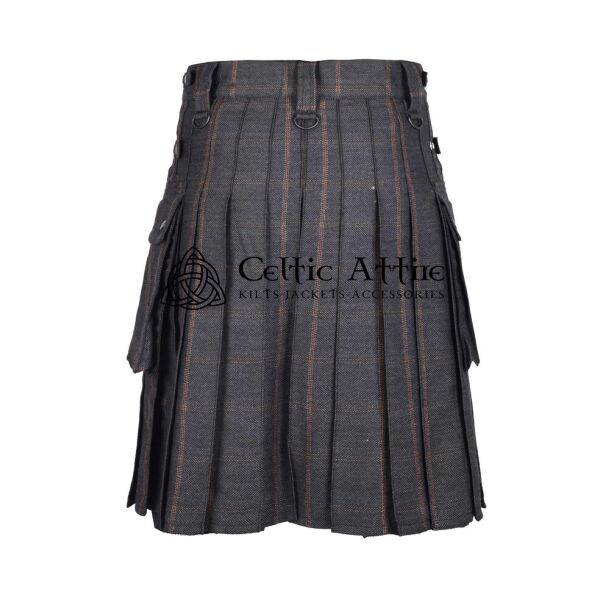 Charcoal Plaid Grey Tweed Wool Scottish Utility Kilt - Image 3