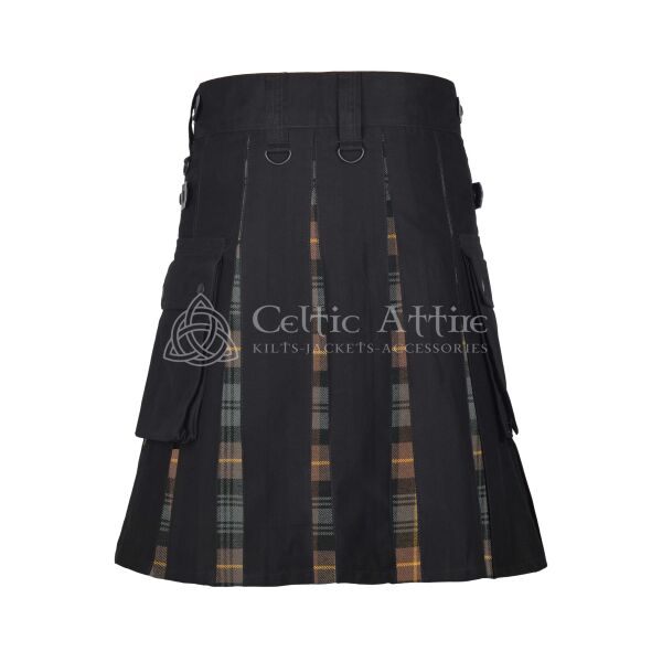Gordon Weathered Tartan Black Cotton Hybrid Utility Kilt - Image 3