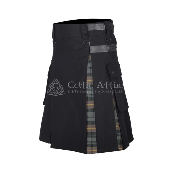 Gordon Weathered Tartan Black Cotton Hybrid Utility Kilt - Image 2