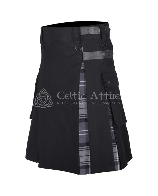 Hamilton Gray Tartan Black Cotton Hybrid Utility Kilt - Image 2