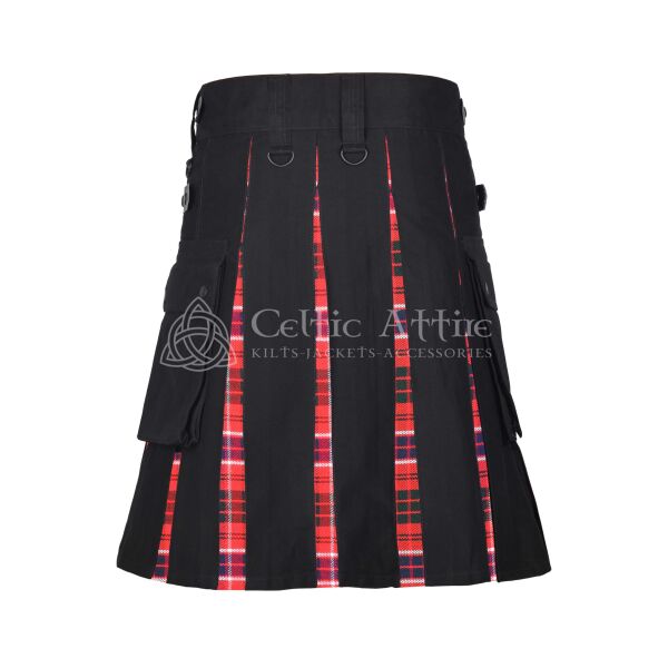 Macrae Red Tartan Black Cotton Hybrid Utility Kilt - Image 3