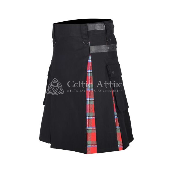 Sinclair Red Tartan Black Cotton Hybrid Utility Kilt - Image 2