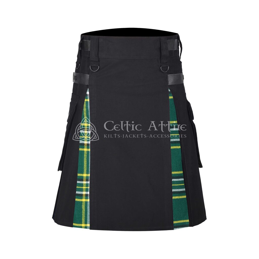 St Patrick Tartan Black Cotton Hybrid Utility Kilt