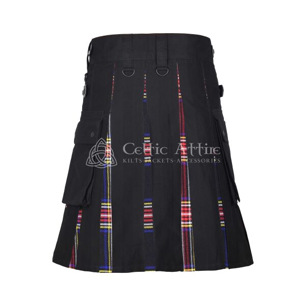 Stewart Black Tartan Black Cotton Hybrid Utility Kilt - Image 2