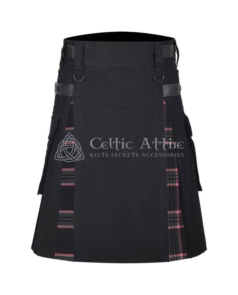 Black Magic Tartan Black Cotton Hybrid Utility Kilt Black Magic Tartan Black Cotton Hybrid Utility Kilt