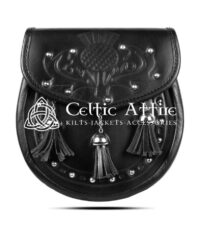 Thistle Embossed Black Leather Day Sporran