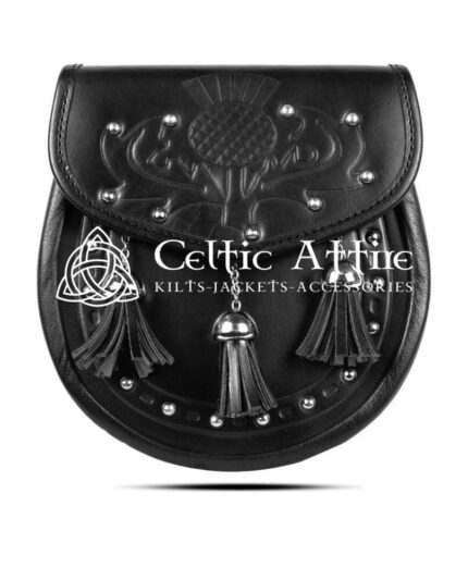 Thistle Embossed Black Leather Day Sporran