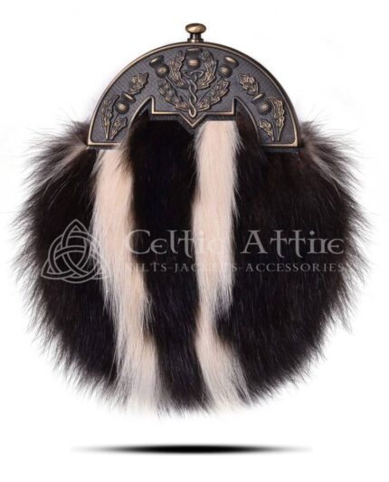 Skunk Fur Full Dress Sporran Brass Thistle Cantle