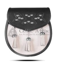 White Fur Scottish Sporran Semi Dress Leather Sporran