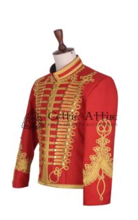 Red Wool Gold Braided Military Doublet Jacket